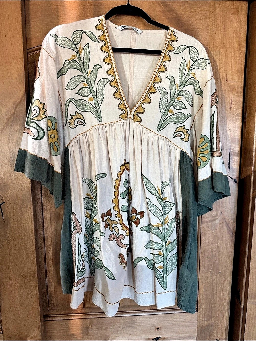 Zara Floral Mini Dress in Cream & Green
